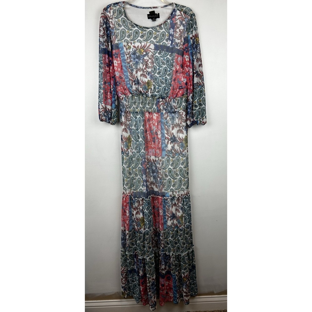 Stella Julie Dress Womens 14 Maxi Tiered Ruffle Floral Cottagecore Prairie